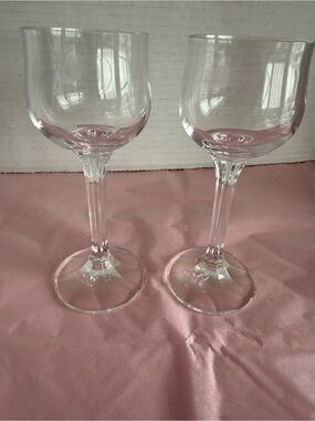 Vintage Pair of Crystal Tulip Fluted Column Stemmed Liqueur Glasses